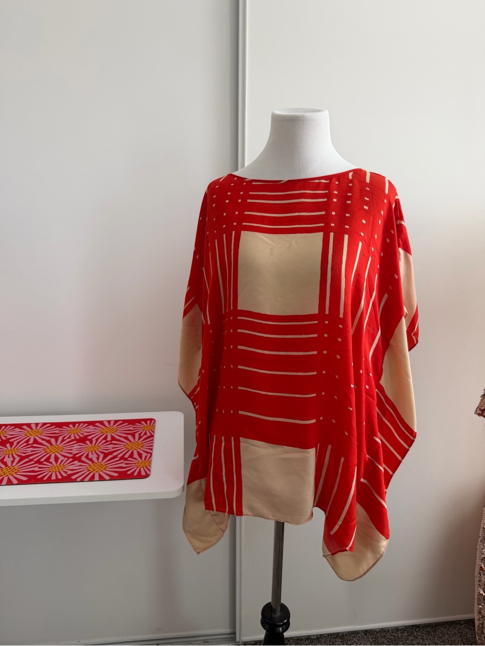 Coldwater Creek Red and Beige Geometric Dolman Top
